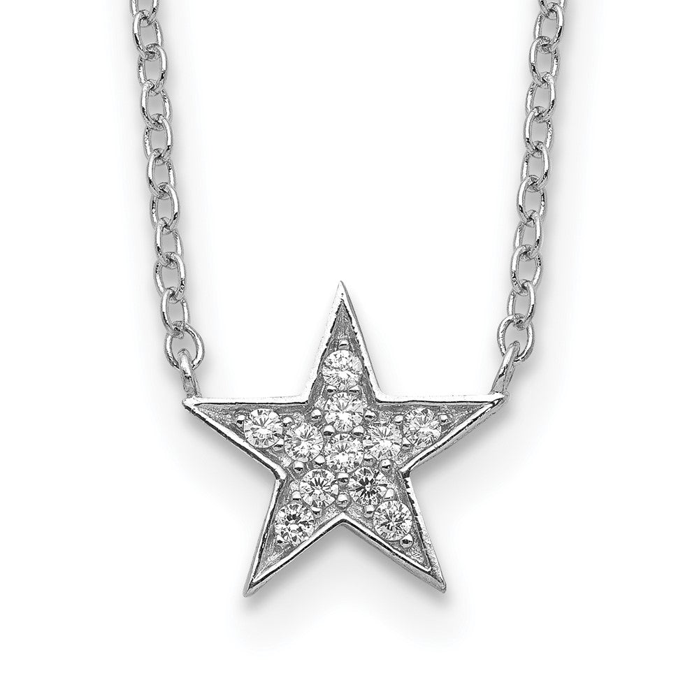 Sterling Silver Rhodium-plated CZ Star Necklace 18 Inches