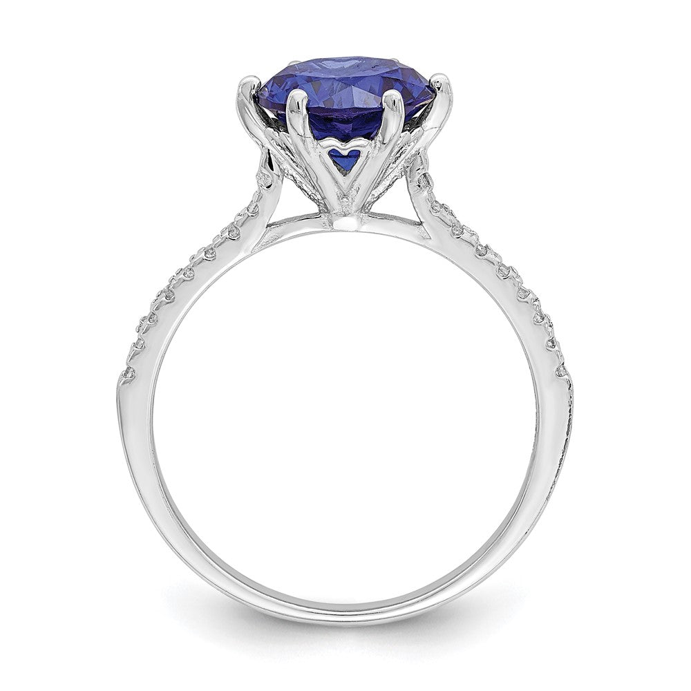 Sterling Silver Rhodium-plated Blue and White CZ Ring
