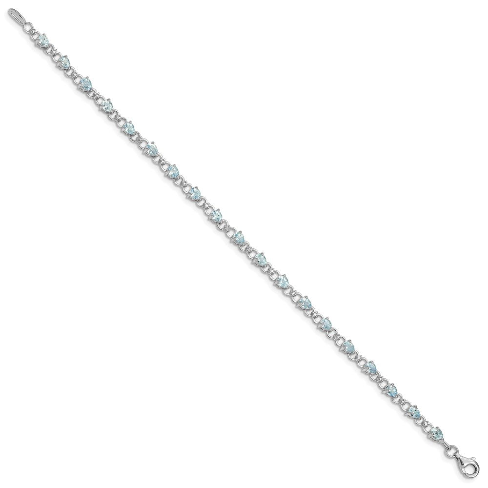 Sterling Silver Rhodium-plated Aquamarine and Diamond Bracelet 7 inches
