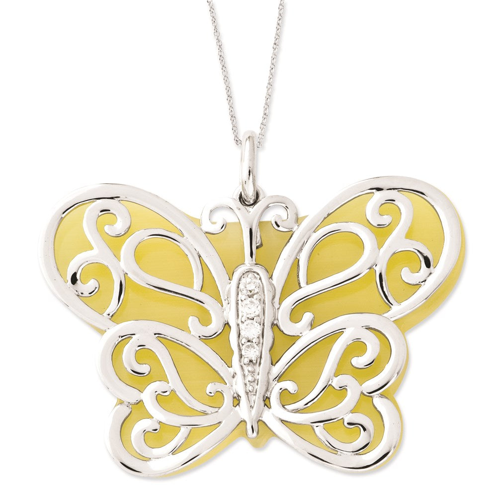 Sterling Silver CZ & Simulated Cat's Eye Believe You Can Butterfly Necklace