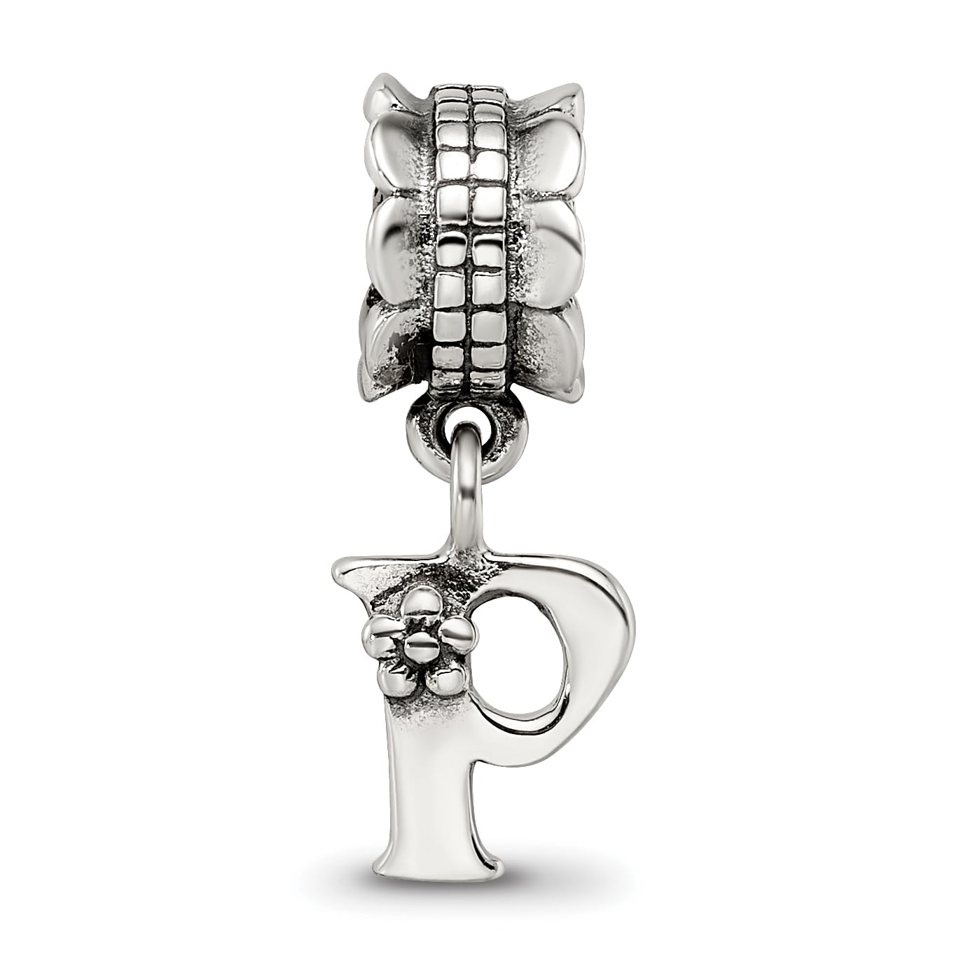 925 Sterling Silver Polished Artisan Oxidized Reflections Letter Name Personalized Monogram Initial P Dangle Bead Charm