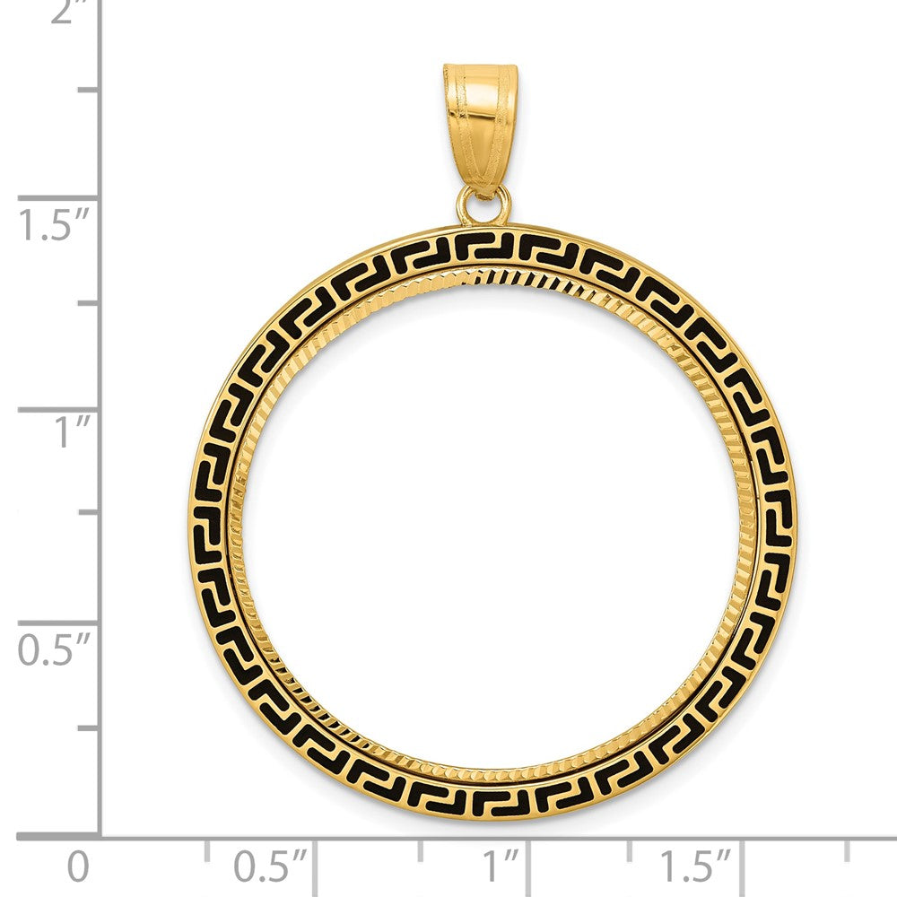 14k Diamond Cut and Black Enamel Greek Key with 32.0mm Prong Coin Bezel Pen