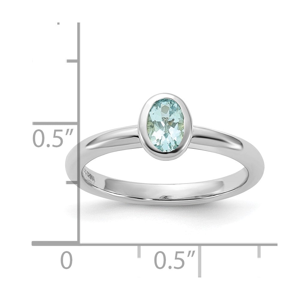 Sterling Silver Stackable Expressions Oval Aquamarine Ring Size -10