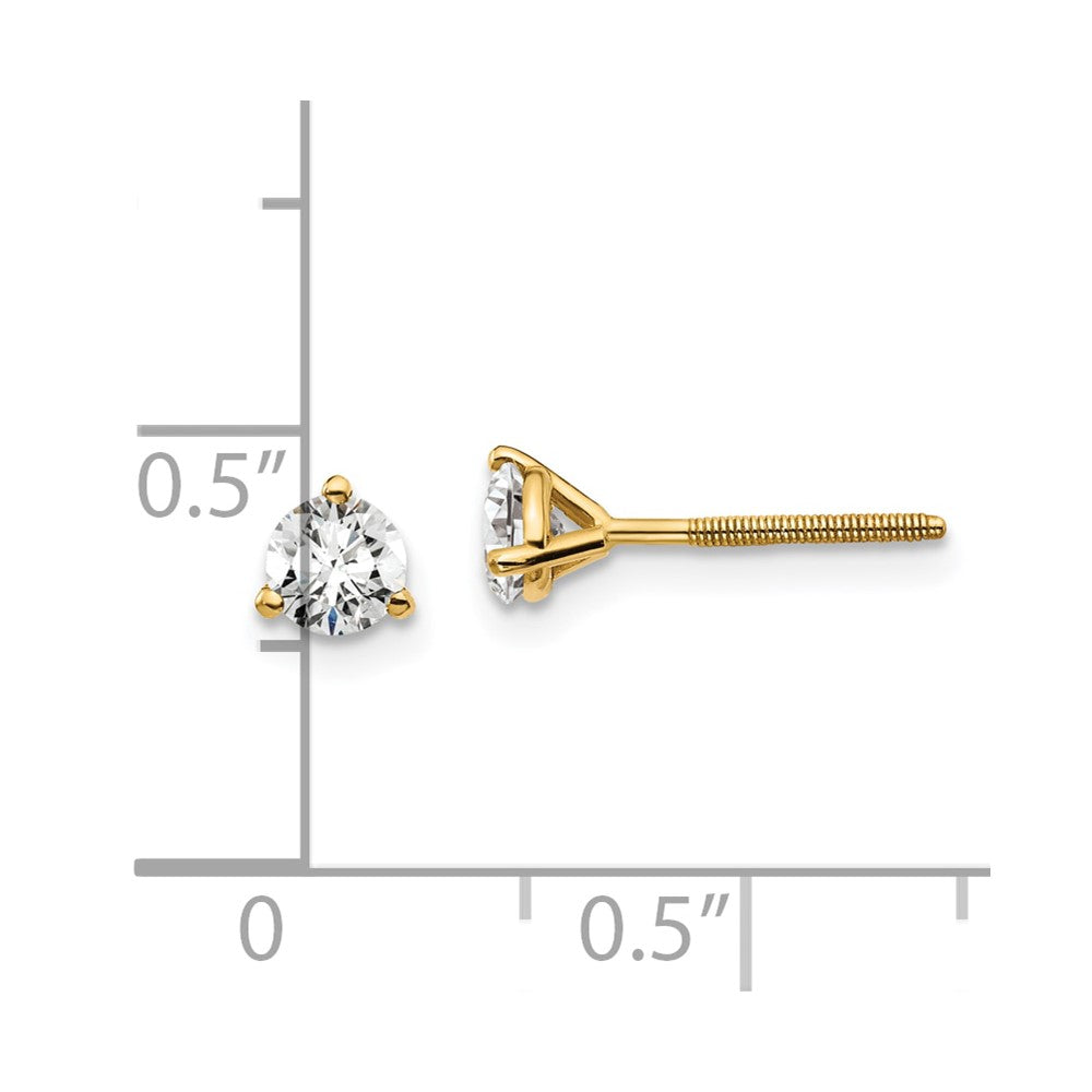 14k Yellow Gold 1/2 ctw Lab Grown Diamond VS+ F+ Round 3 Prong Heavy Wt. Screwback Stud Earrings
