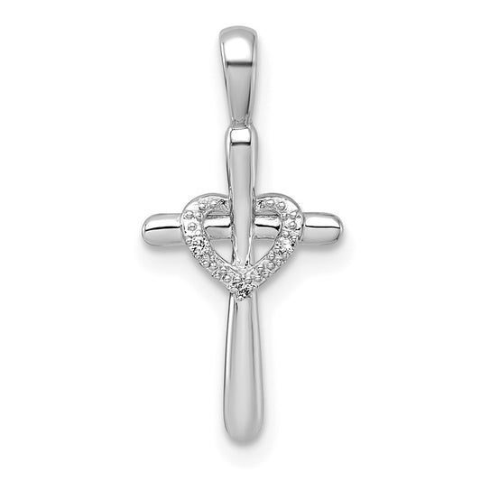 14k White Gold Diamond Cross w/Heart Pendant