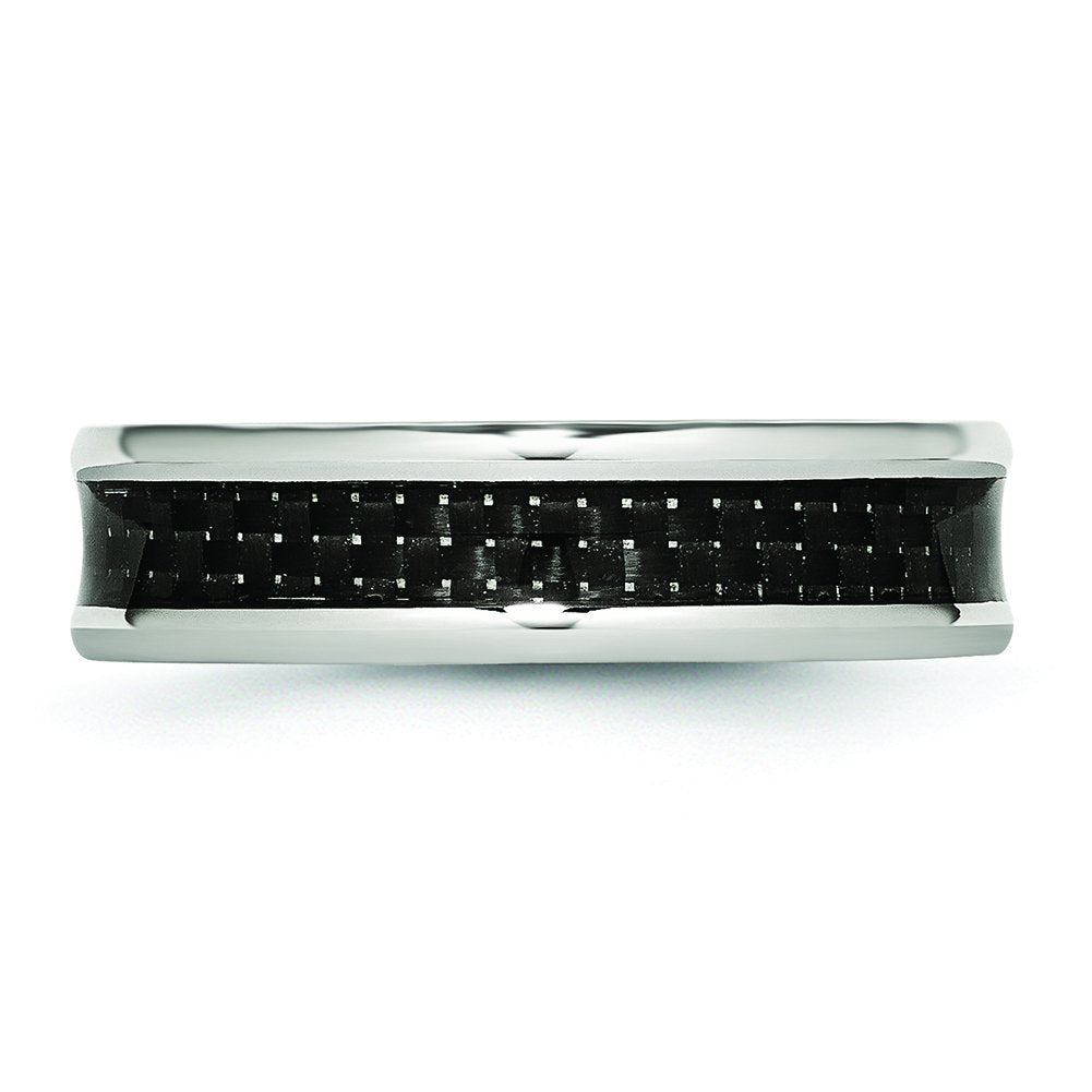 Stainless Steel Polished w/ Black Carbon Fiber Inlay 6mm Band Size - 13