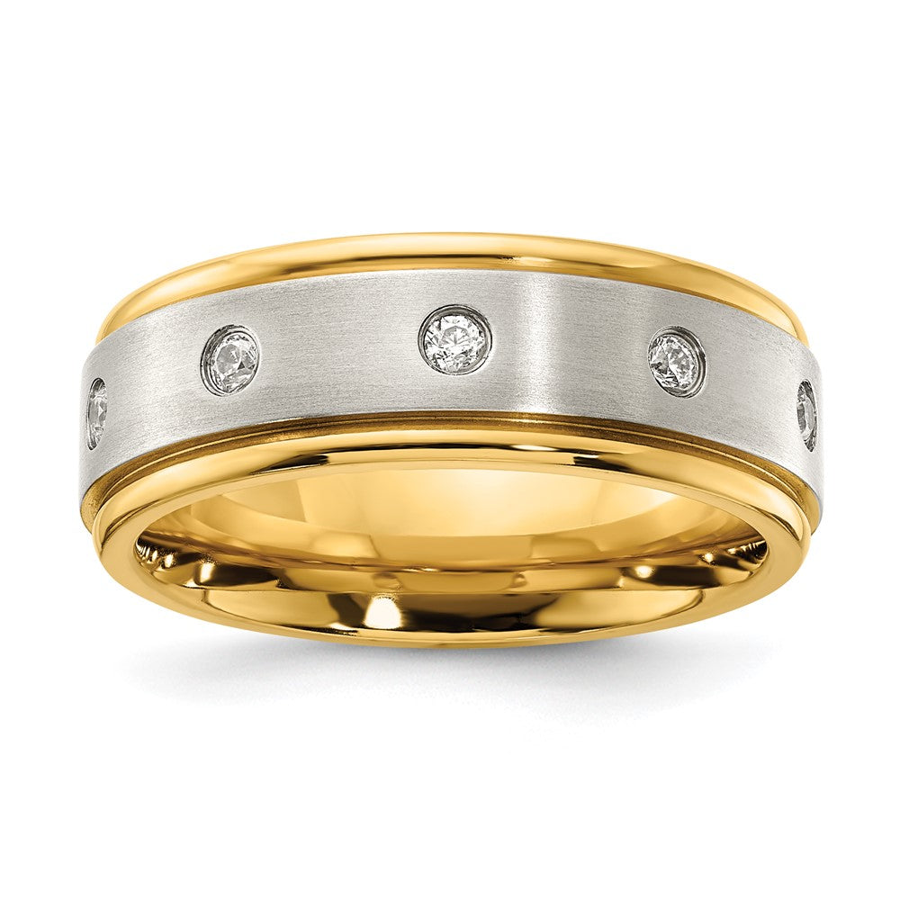 Stainless Steel Polished w/Brushed Center Yellow IP-plated 8.00mm Band Size - 13