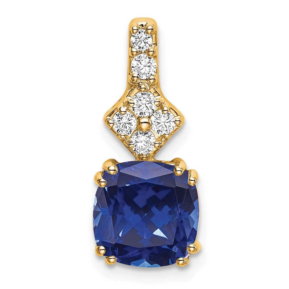 14k 1/5 carat Lab Grown Diamond VS/SI+ G+ and Lab Created Blue Sapphire Pendant