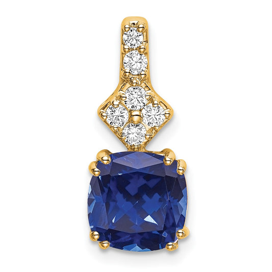 14k 1/5 carat Lab Grown Diamond VS/SI+ G+ and Lab Created Blue Sapphire Pendant