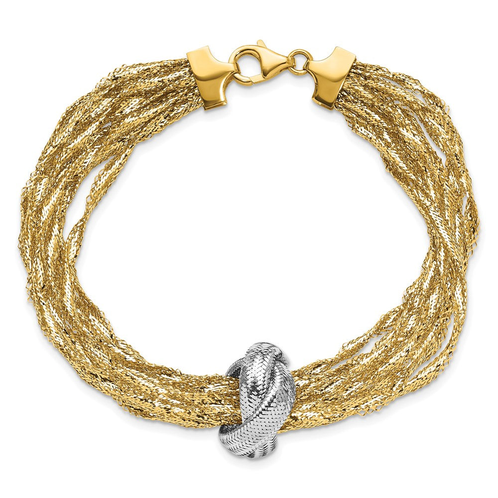 14K with Rhodium Polished Knot Mesh Multi-strand Bracelet 7.5  inches