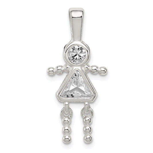 Sterling Silver Rhodium-plated CZ & April Glass Girl Pendant
