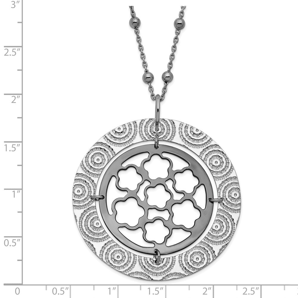 Sterling Silver & Ruthenium-plated Beaded Floral Circle w/ 2in ext Necklace