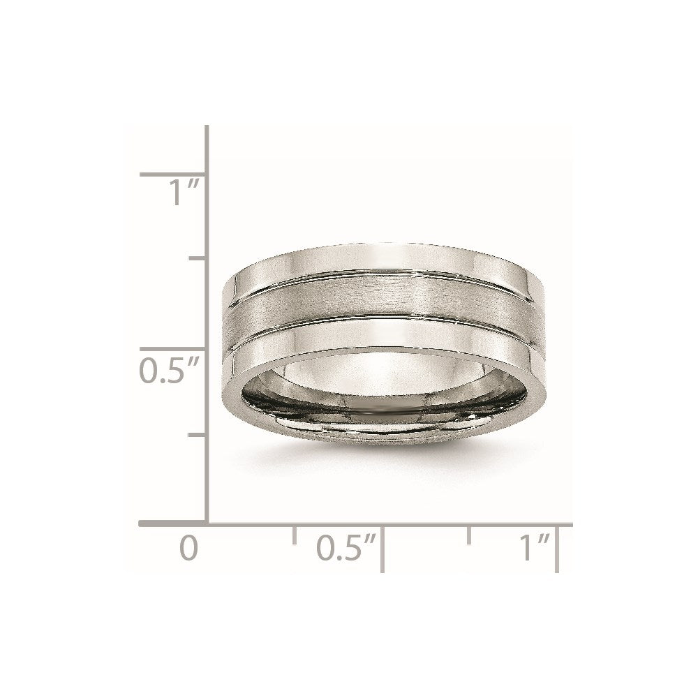 Chisel Stainless Steel Polished with Satin Center 8mm Grooved Band Size - 10