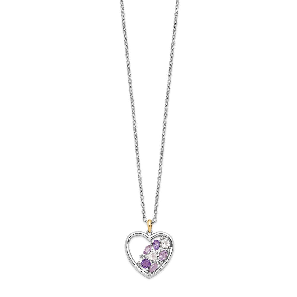 Brilliant Gemstones Sterling Silver with 14K Accent Rhodium-plated Amethyst and White Topaz and Diamond 18 Inch Necklace with 2 Inch Extender 17 Inches