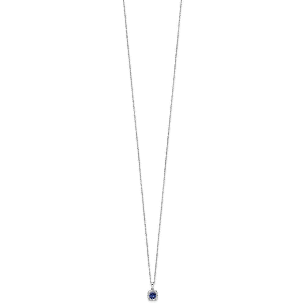 14k White Gold 1/10 carat Lab Grown Diamond VS/SI+ G+ and Created Sapphire 18 inch Pendant Necklace