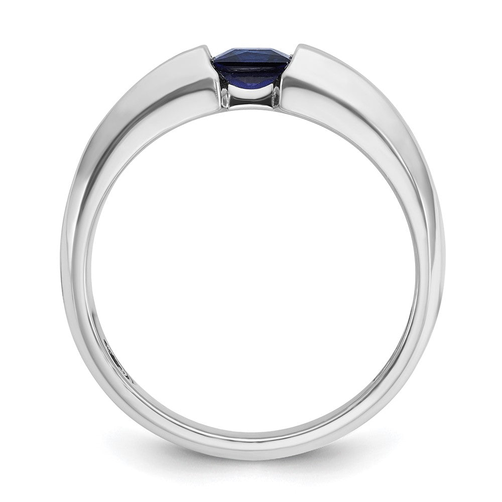 IBGoodman 14k White Gold Men's Polished Lab Created Sapphire and 1/5 Carat AA Quality Diamond Ring