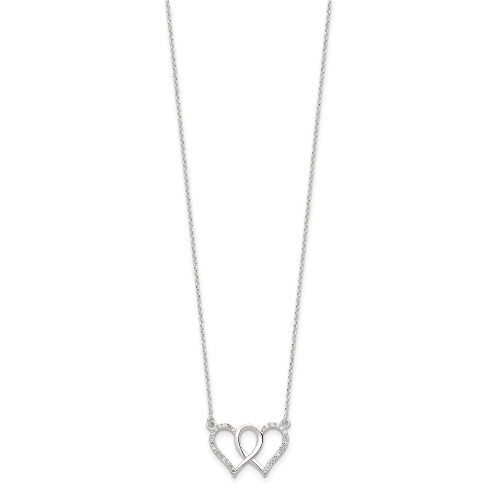 Sterling Silver Polished Interconnected CZ Double Hearts 18 inch Necklace 18 Inches