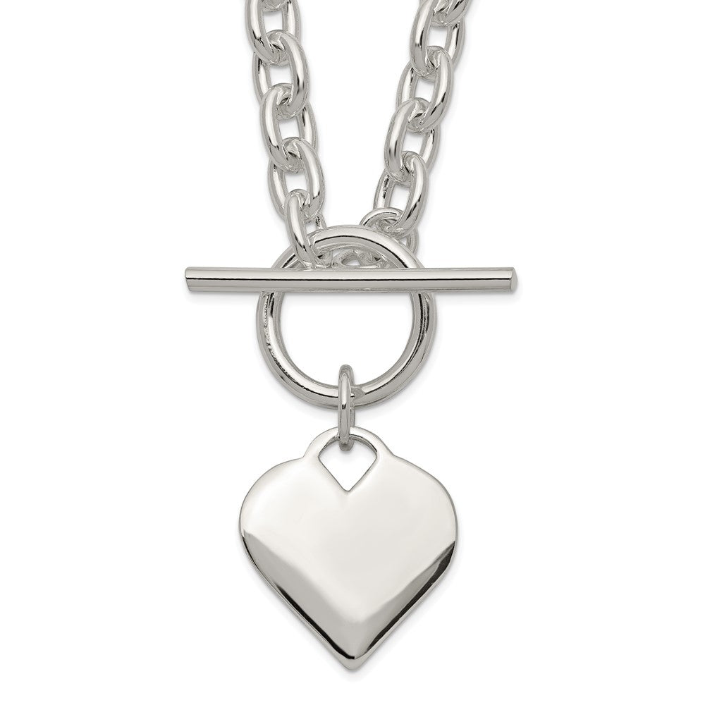 Sterling Silver Engraveable Heart Toggle Necklace 18 Inches
