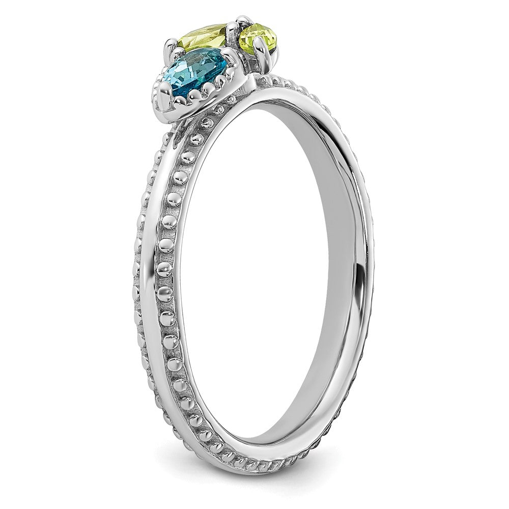 Sterling Silver Stackable Expressions Rhodium-plated Lt Swiss Blue Topaz & Peridot Flower Ring Size -9