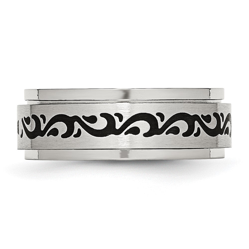 Stainless Steel Brushed/Polished Enamel Rotating Swirl Design 8mm Band Size - 11
