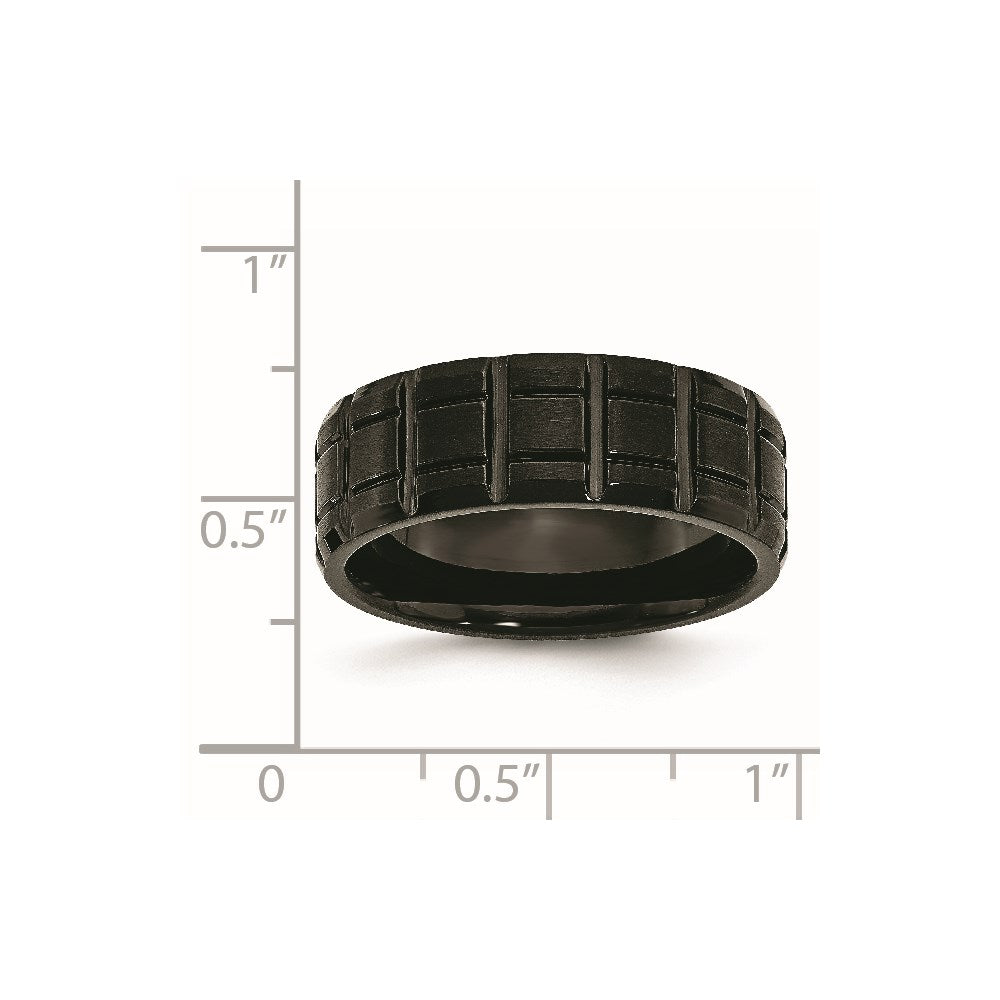 Titanium Brushed and Polished Black IP-plated 8mm Notched Band Size - 11