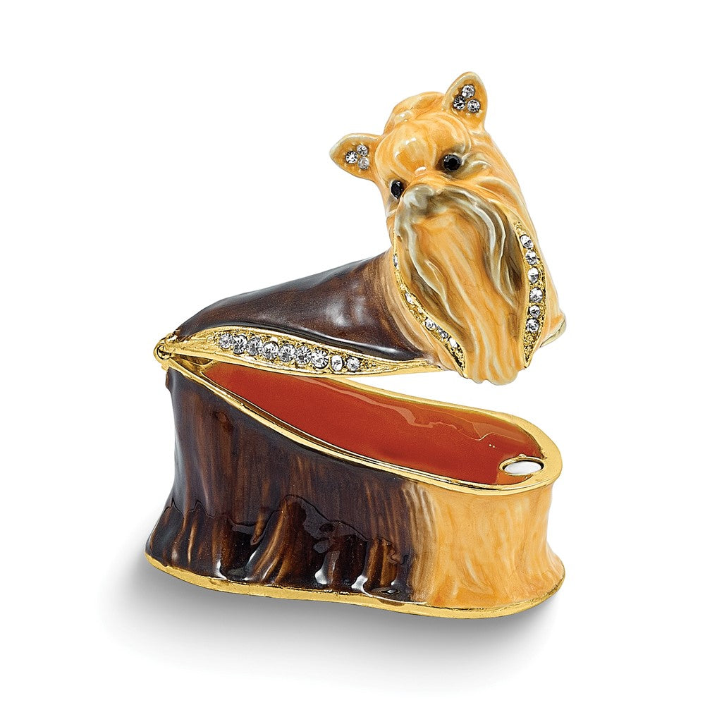 Luxury Giftware by Jere Bejeweled BUTTONS Yorkshire Terrier Trinket Box with Matching 18 inch Necklace