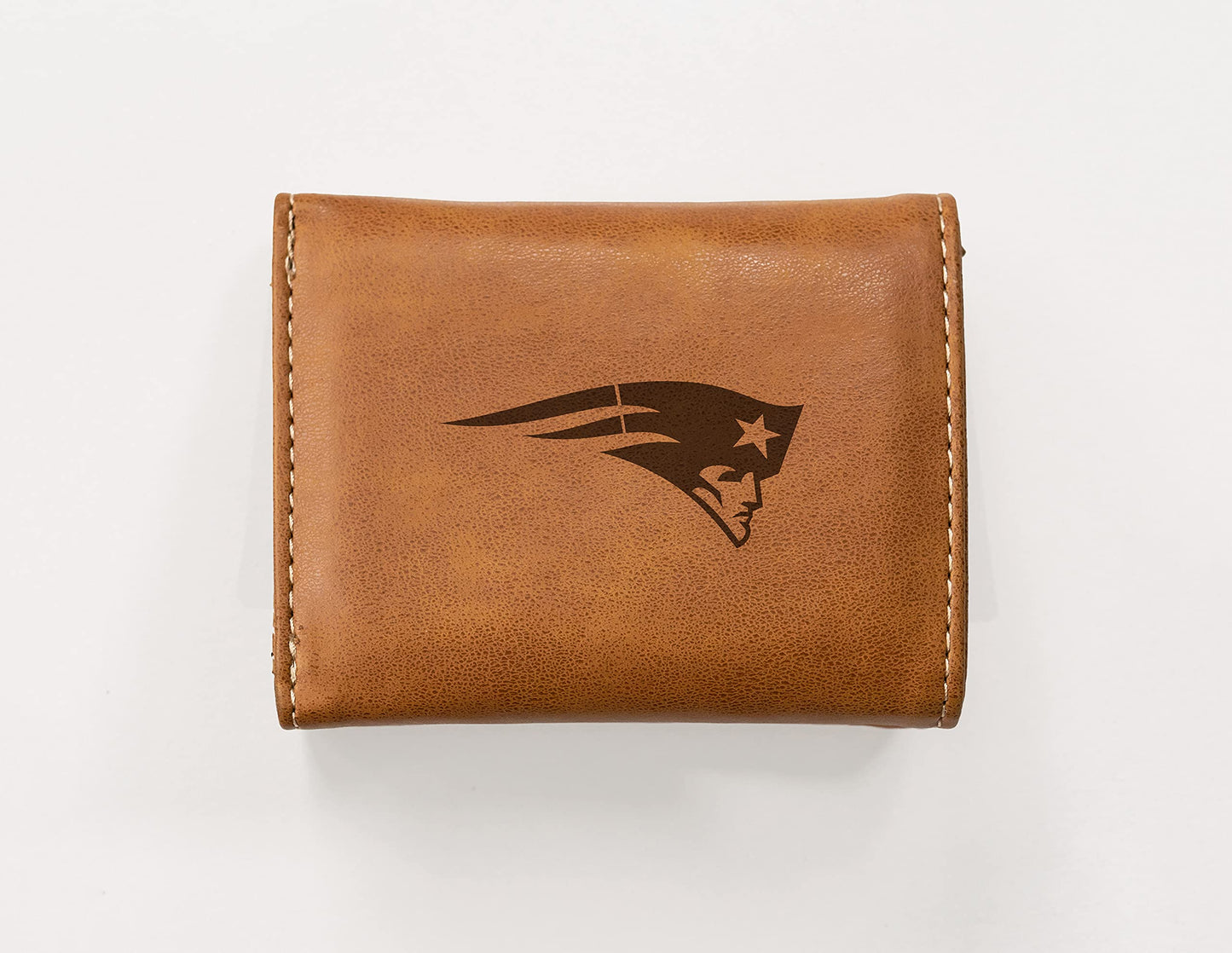 New England Patriots Brown Laser Engraved Tri-Fold Wallet - Men's Accessory