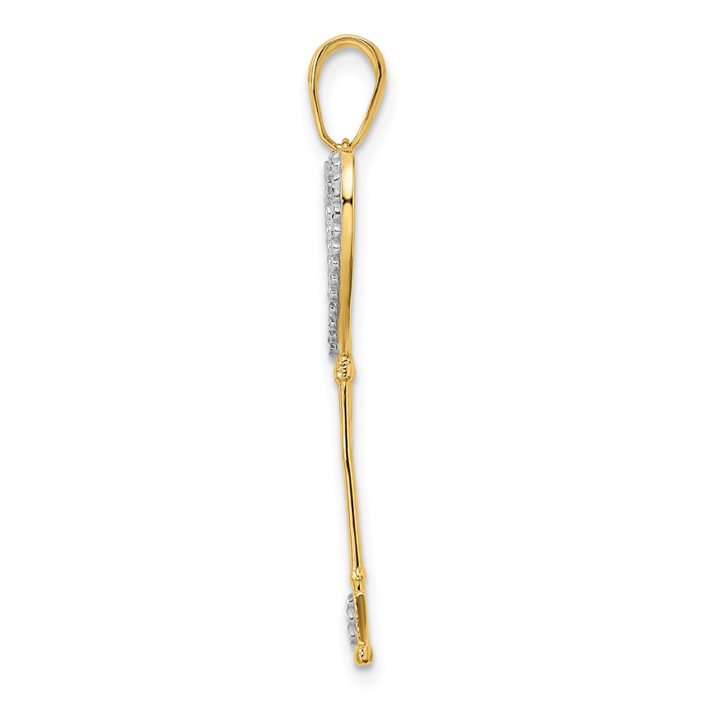 14k w/White and Rose Rhodium Diamond-cut Hearts Key Pendant