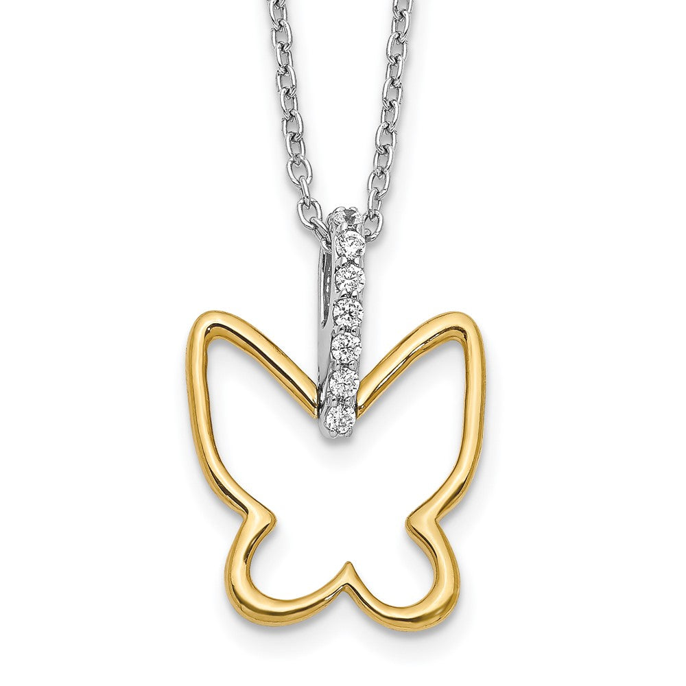 14k Two-tone Diamond Butterfly 18 inch Necklace