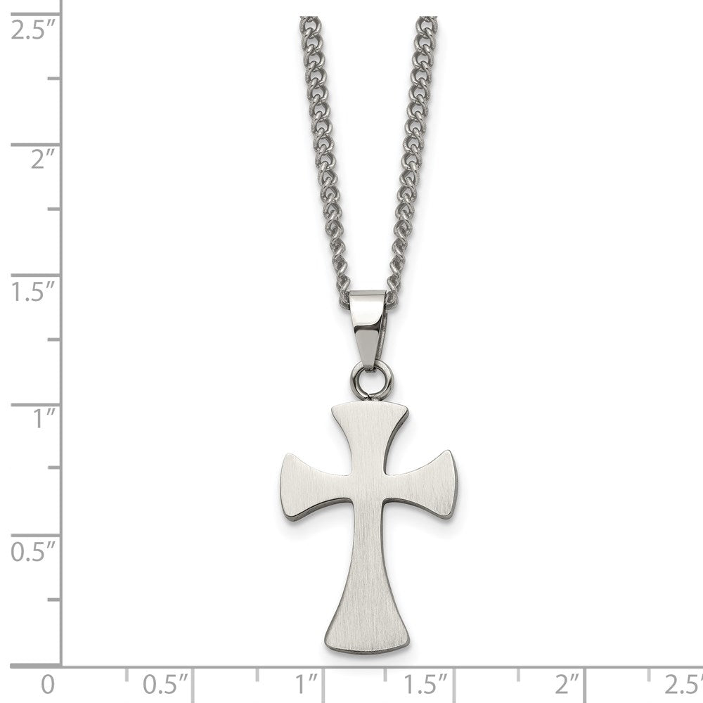 Stainless Steel Brushed Cross 22in Necklace