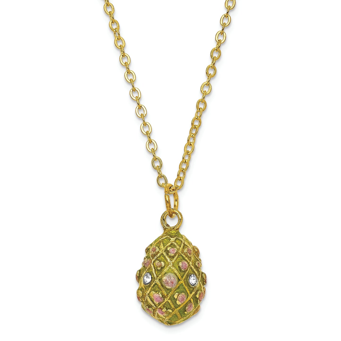 Luxury Giftware by Jere Pewter Bejeweled Crystals Gold-tone Enameled ROSE GARDEN Floral (Plays Memory) Musical Egg with Matching 18 Inch Necklace QBJ2065