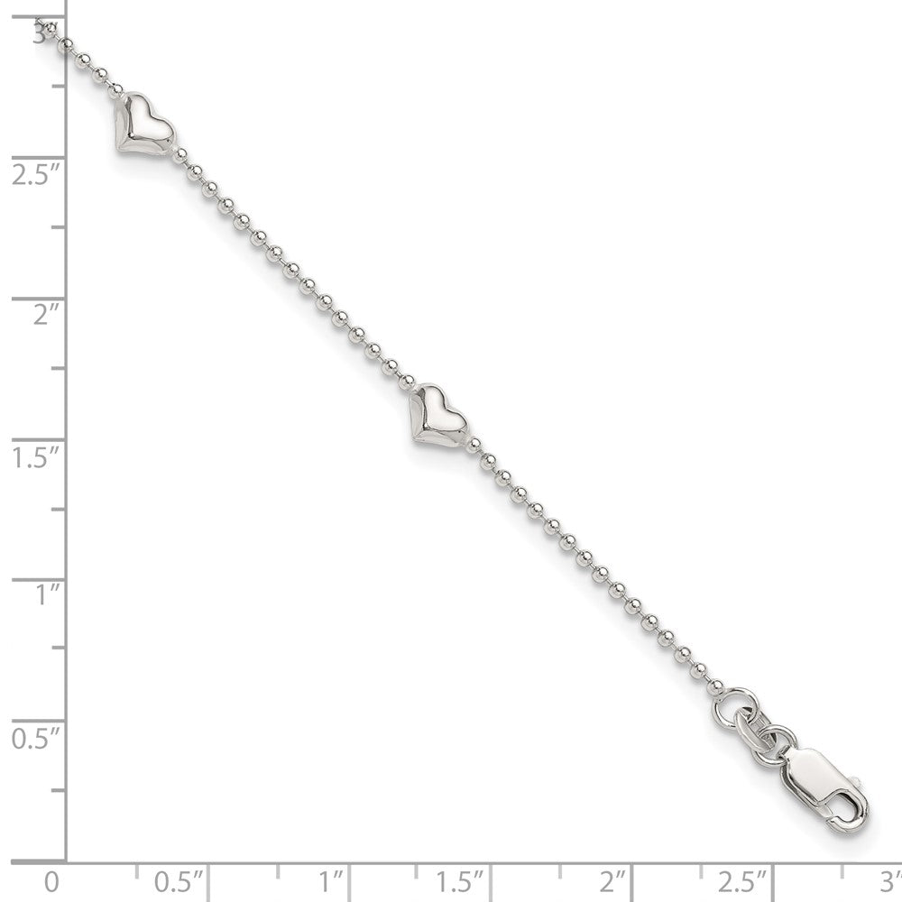 Sterling Silver Dangling Heart 9in Plus 1in ext Anklet 10 inches