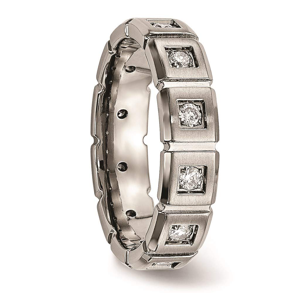 Titanium Brushed and Polished with CZ 5mm Grooved Band Size - 12.5