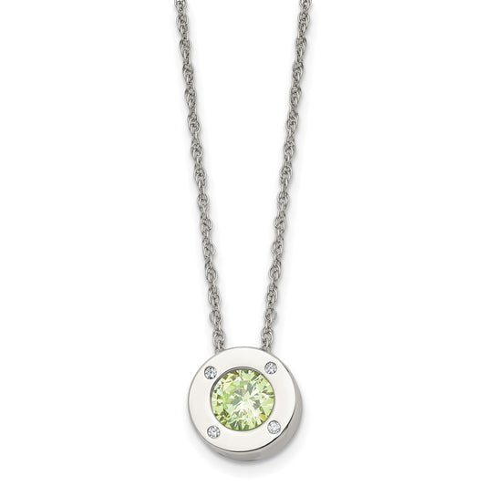 Stainless Steel Polished CZ May Birthstone 20in Necklace