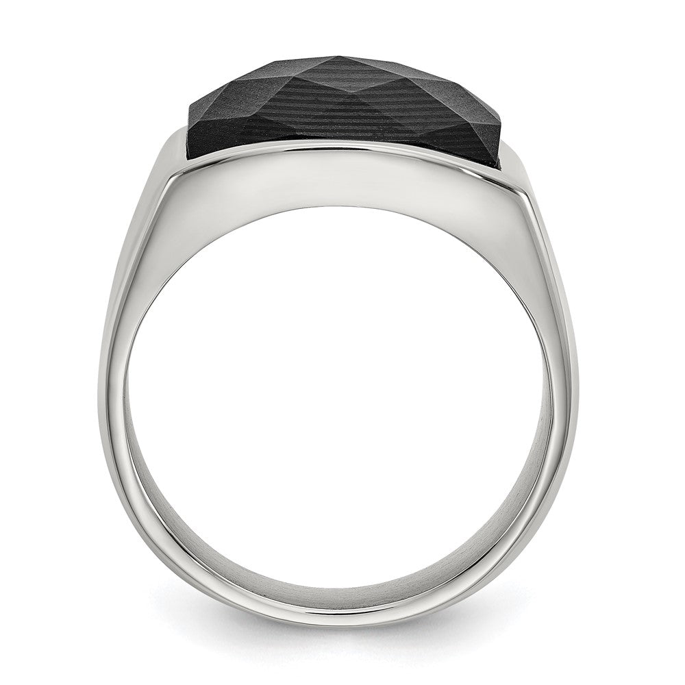 Stainless Steel Polished with Solid Black Carbon Fiber Ring Size - 12