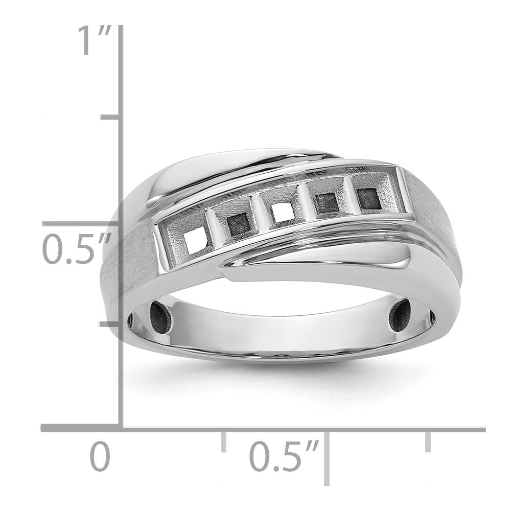 IBGoodman 14k White Gold Polished Satin and Grooved Men's Ring Mounting