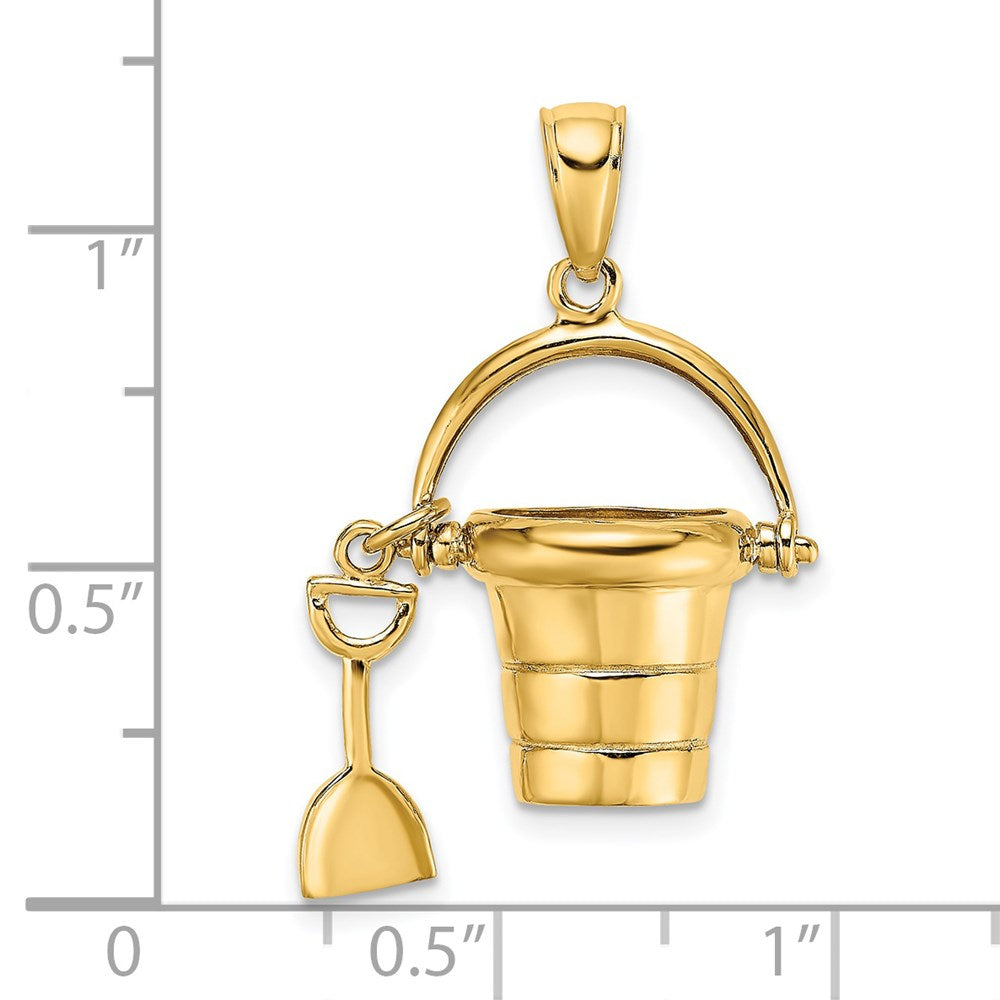 14K 3-D Moveable Beach Bucket W/ Shovel Charm