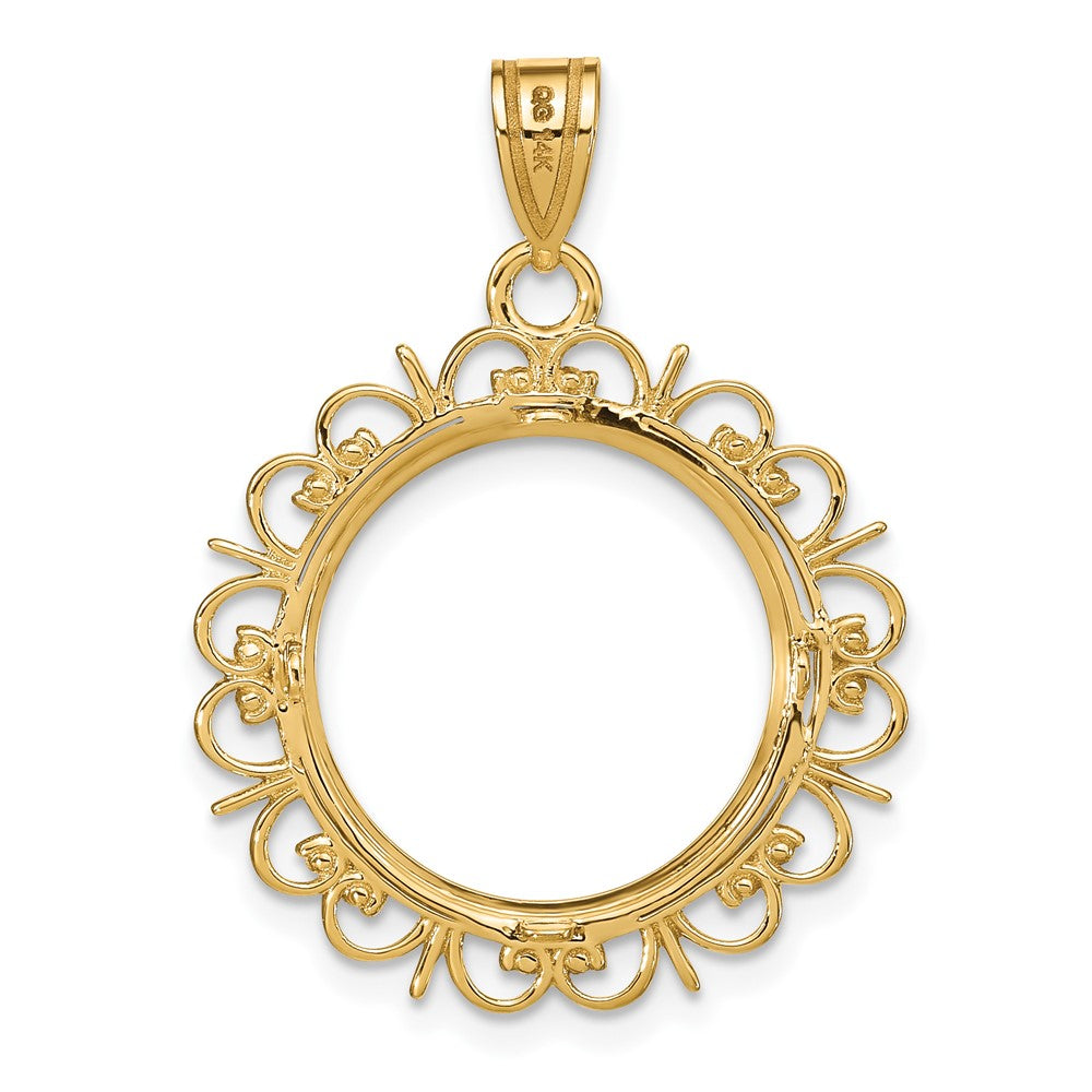Wideband Distinguished Coin Jewelry 14k Polished Fancy 16.5mm Prong Coin Bezel Pendant