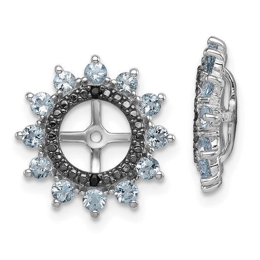 Sterling Silver Rhodium Aquamarine & Black Sapphire Earring Jacket