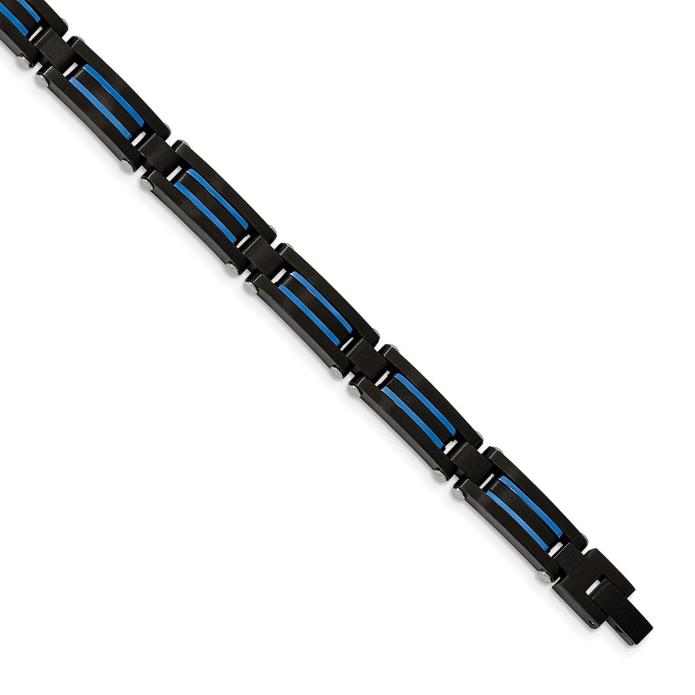 Stainless Steel Brushed and Polished Black/Blue IP-plated 8.5in Bracelet 8.5 inches
