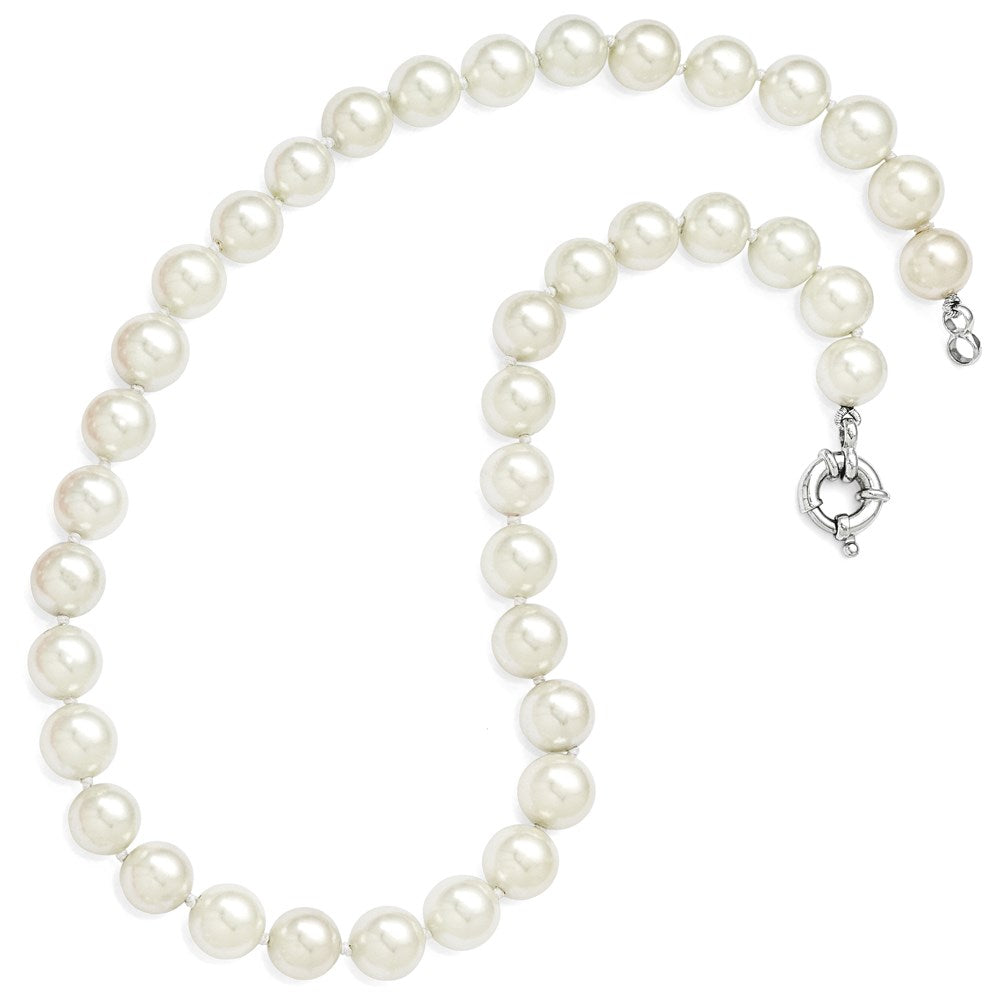 Majestik Sterling Silver Rhodium-plated 10-11mm White Imitation Shell Pearl Hand-knotted Necklace 18 Inches