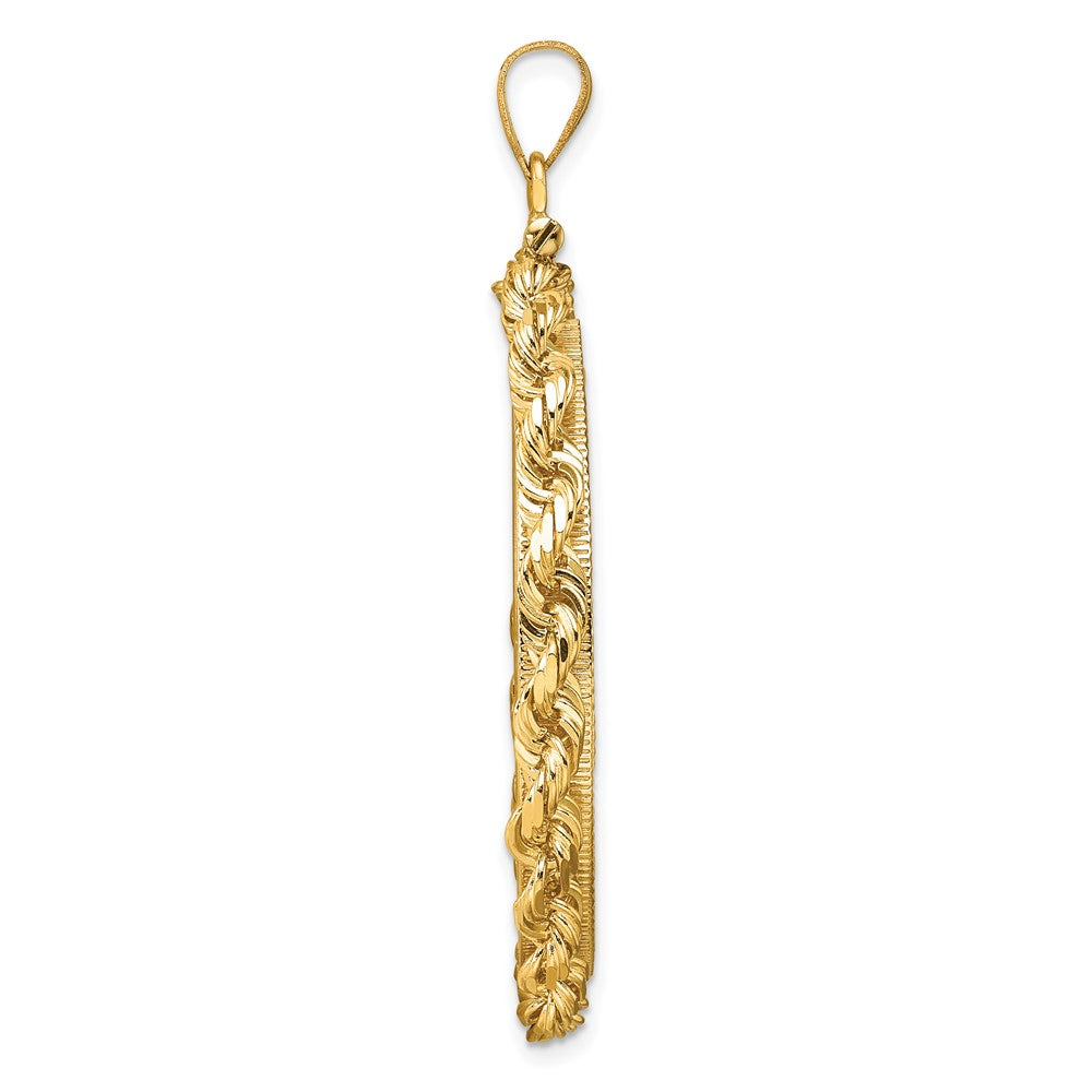 Wideband Distinguished Coin Jewelry 14k Polished Rope and Diamond-cut 32.7mm x 3.00mm Screw Top Coin Bezel Pendant