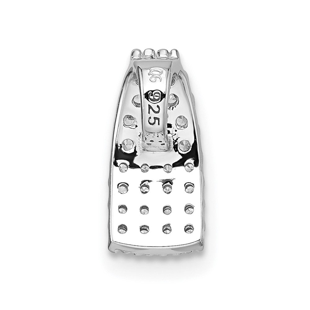 Sterling Silver Rhodium-plated Polished Pave CZ Curved and Tapered Chain Slide Pendant