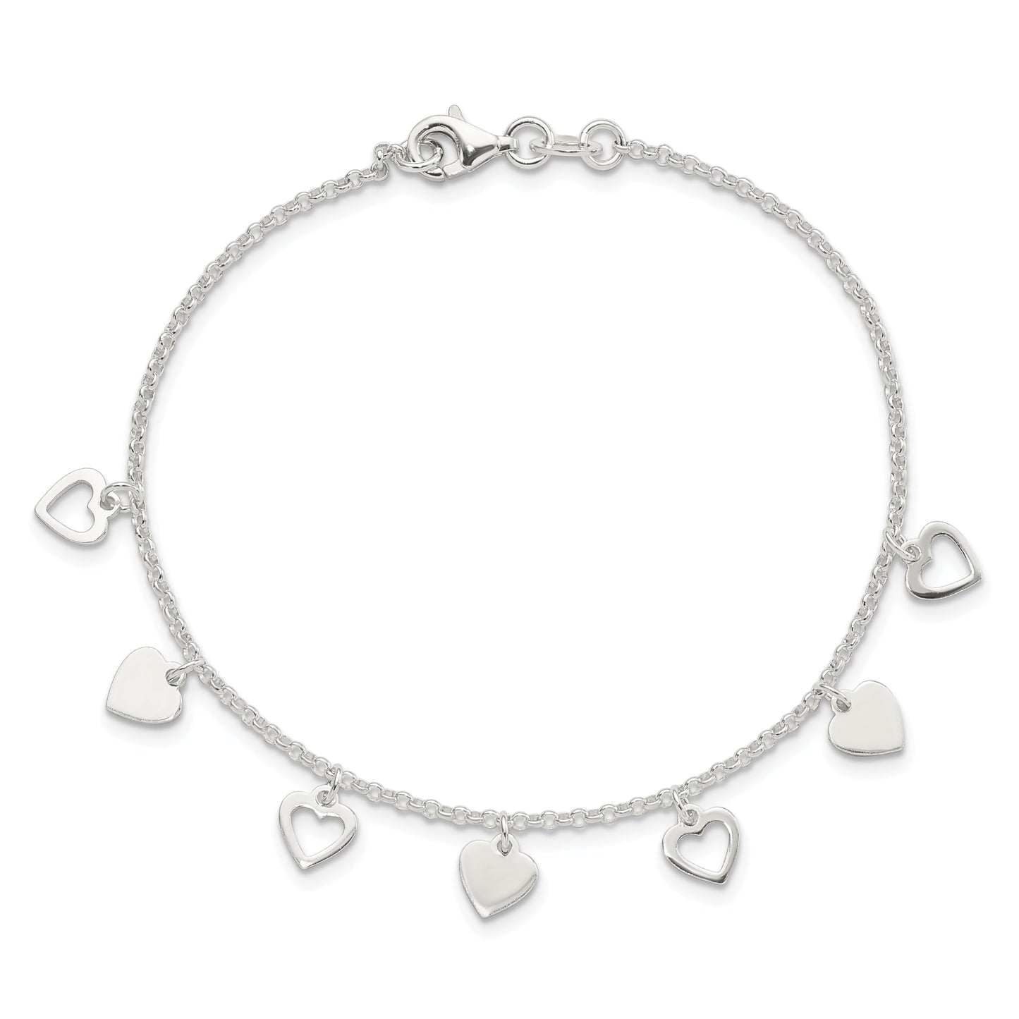 Sterling Silver w/ Hearts Bracelet 7.5 inches