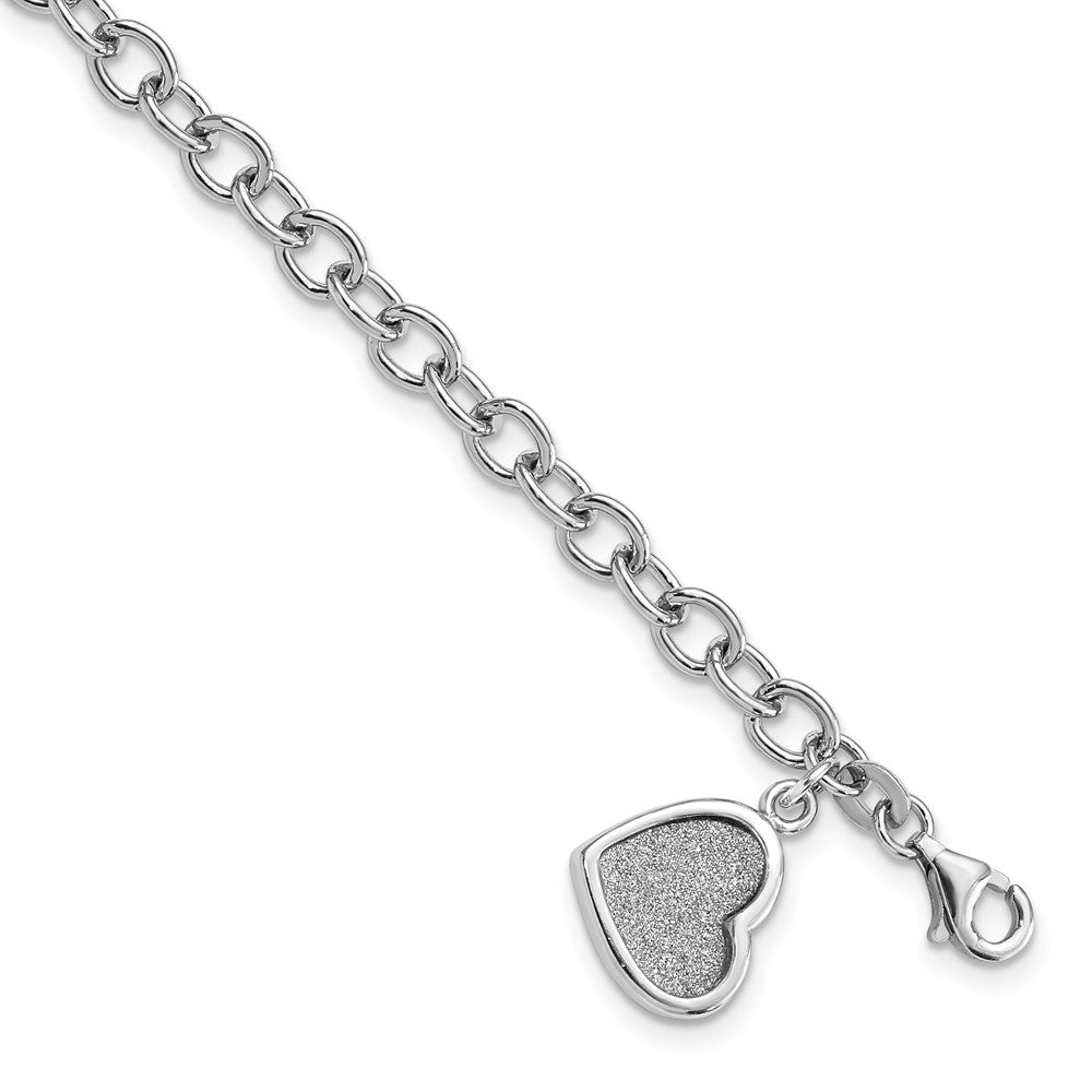 Sterling Silver Rhodium-plated Glitter Enamel Heart Bracelet 7.5 inches