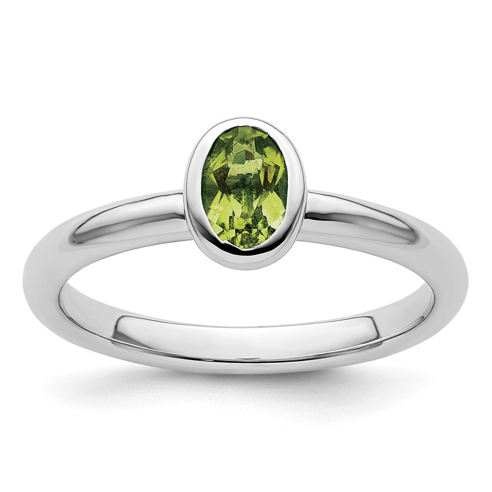 Sterling Silver Stackable Expressions Oval Peridot Ring Size -9