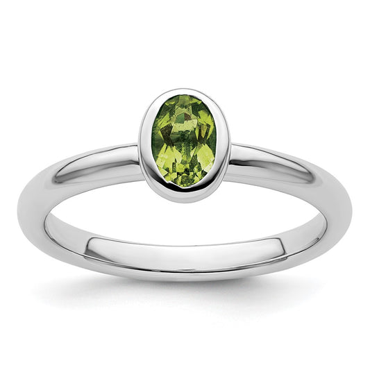 Sterling Silver Stackable Expressions Oval Peridot Ring Size -9