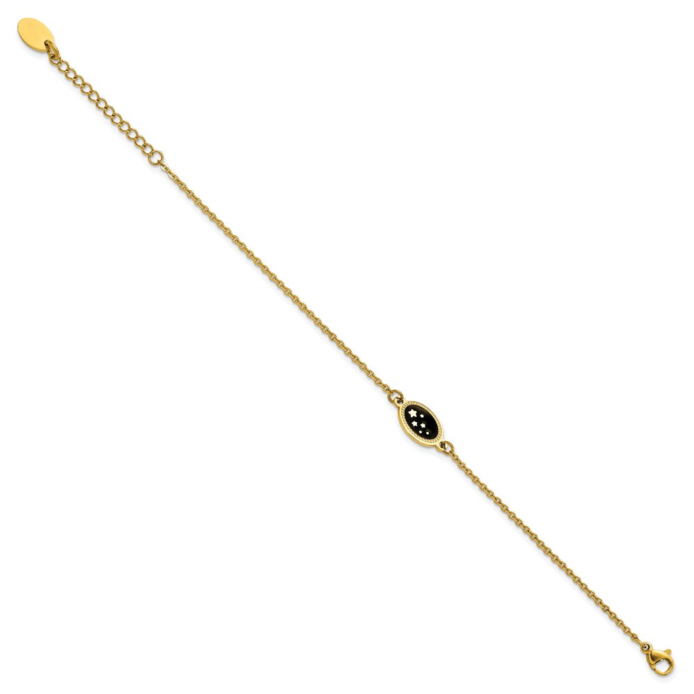Stainless Steel Polished Yellow IP Stars 6.5in w/1.5in ext. Bracelet 6.5 inches