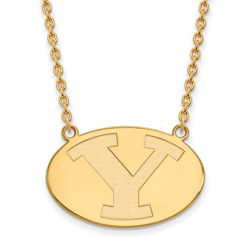 Sterling Silver Gold-plated LogoArt Brigham Young University Letter Y Large Pendant 18 inch Necklace QGP010BYU-18