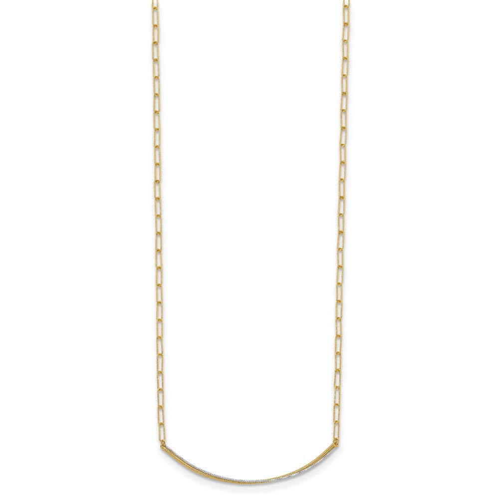 14K w/Rhodium Polished and Diamond-cut Bar Necklace